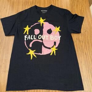 FALL OUT BOY UNISEX SIZE MEDIUM SHORT SLEEVE SHIRT BLACK AND PINK SMILEY FACE